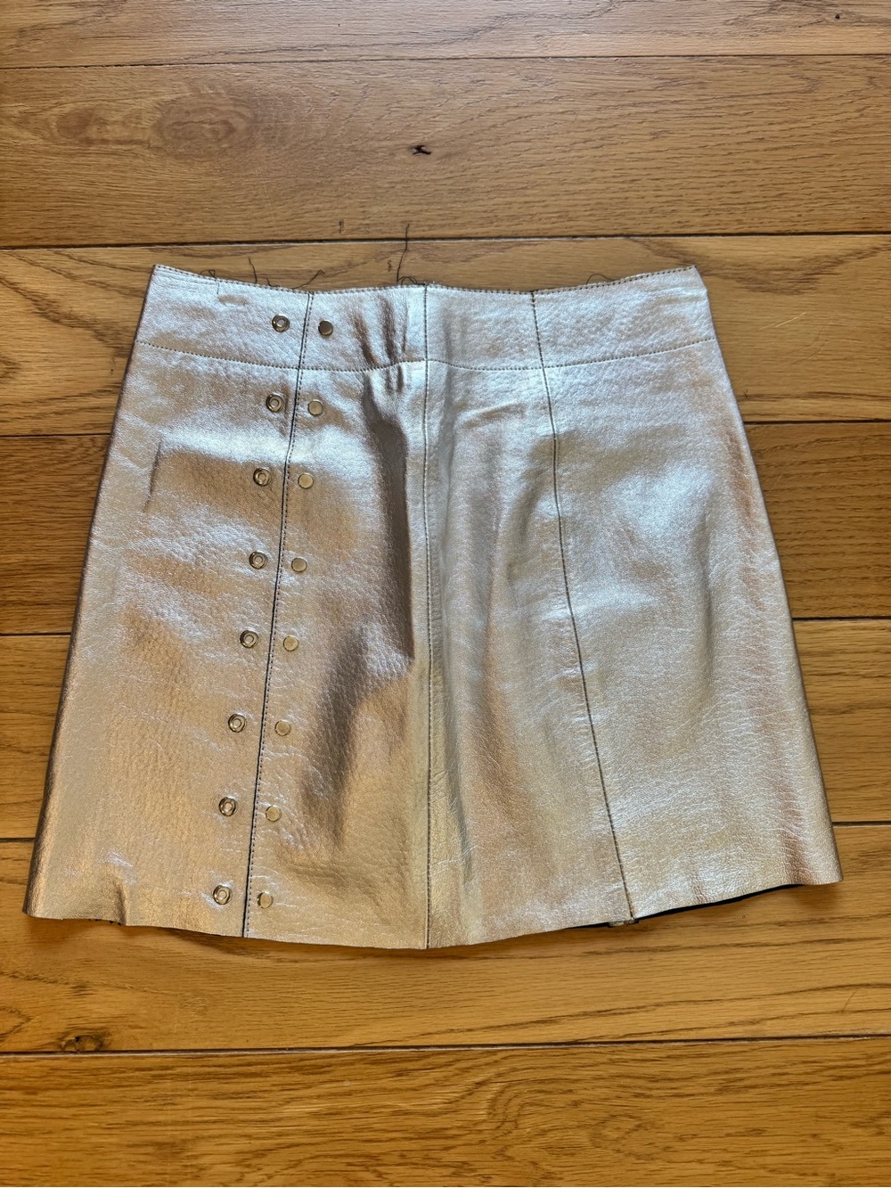 Veda Metallic Silver Button-Detail Mini Skirt